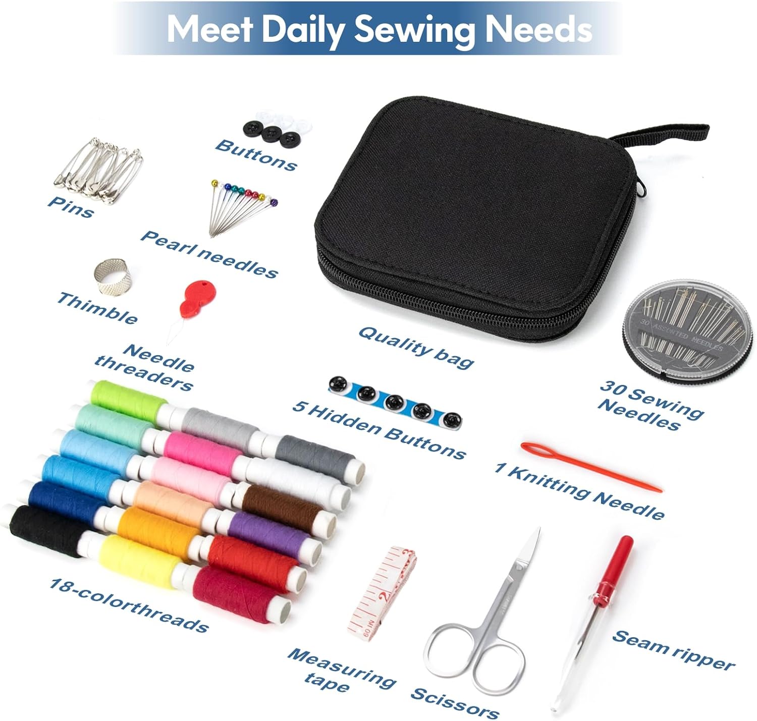 OKOMER 87 Pcs Sewing Kit with Embroidery Supplies, Complete Premium Sewing Repair Set with Needle Thread Scissors, Portable Travel Kit for Adults Beginners Home DIY, Gift for Mother and Grandma - Image 7