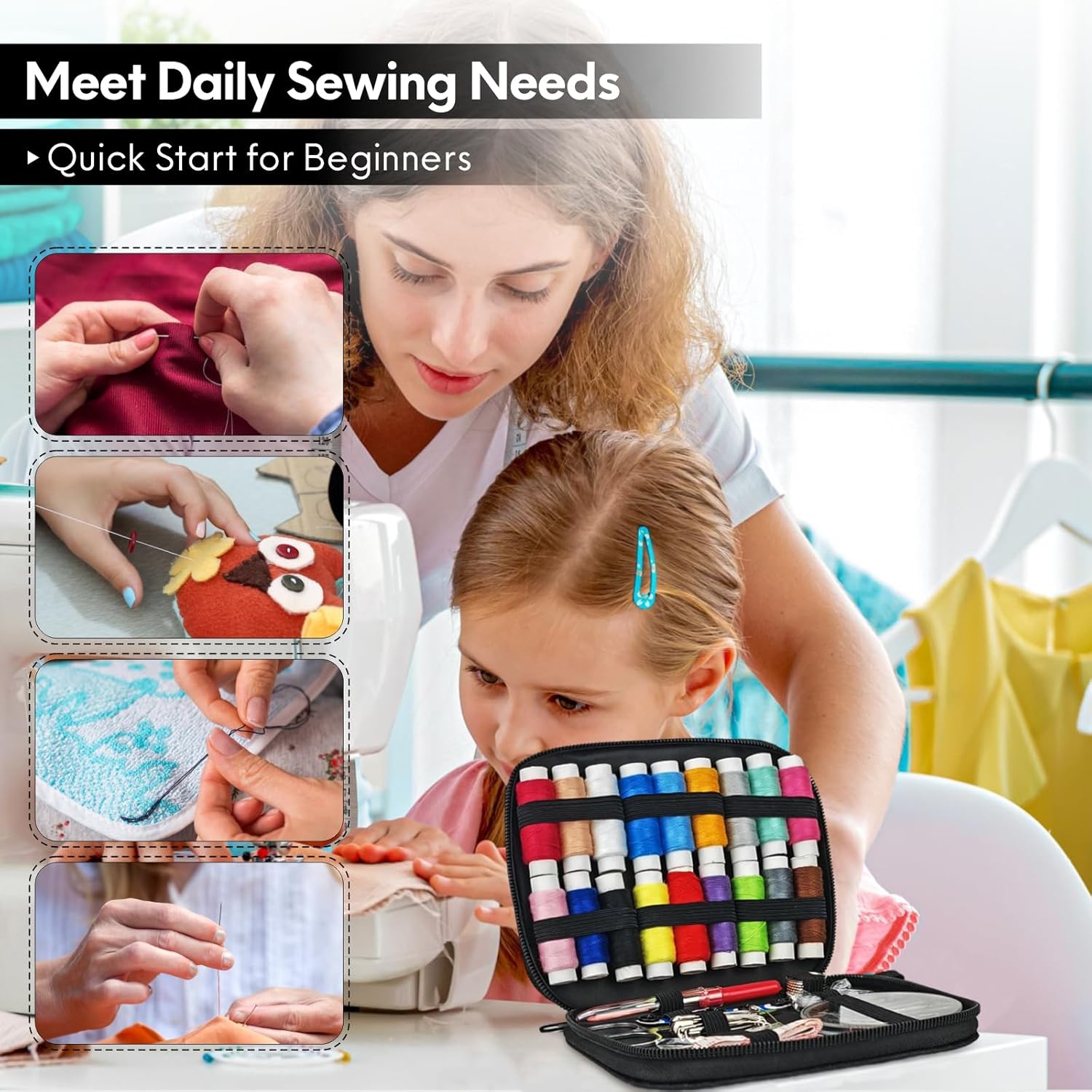 OKOMER 87 Pcs Sewing Kit with Embroidery Supplies, Complete Premium Sewing Repair Set with Needle Thread Scissors, Portable Travel Kit for Adults Beginners Home DIY, Gift for Mother and Grandma - Image 4