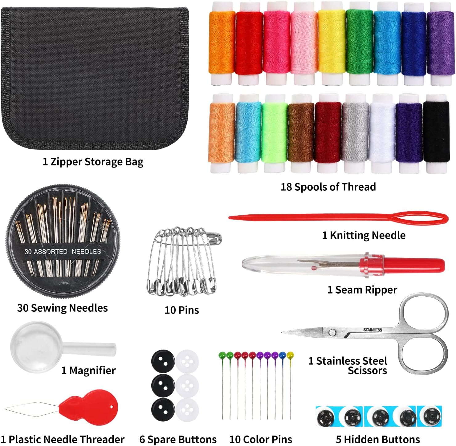 Sewing Kit for Adults,Marcoon Needle and Thread Kit with Sewing Supplies and Accessories Contains Scissors, Measure Tape,Seam Ripper,Suitable for Home, Travel, Beginner, Emergency - Image 7