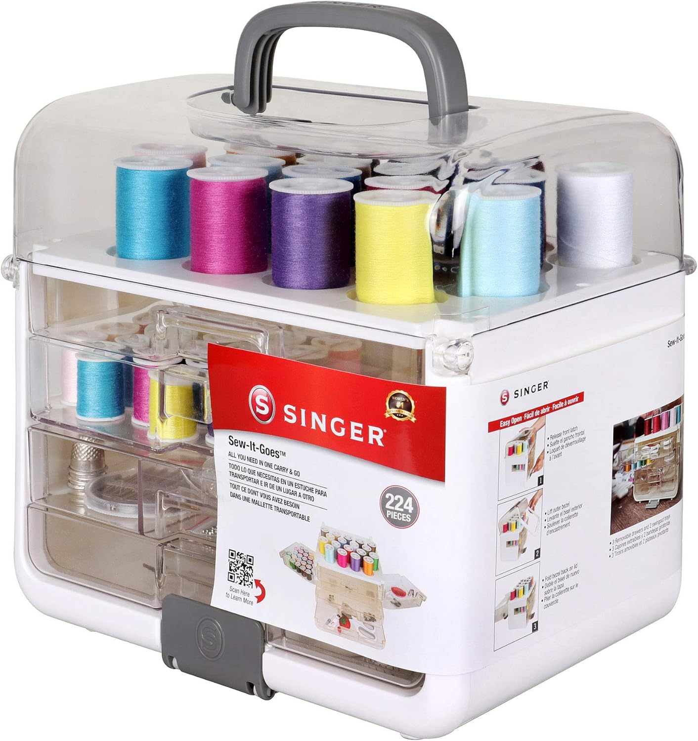 Singer Sew-It-Goes, 224 Piece - Sewing Kit & Craft Organizer - Sewing Case Storage with Machine Sewing Thread, White - Image 11