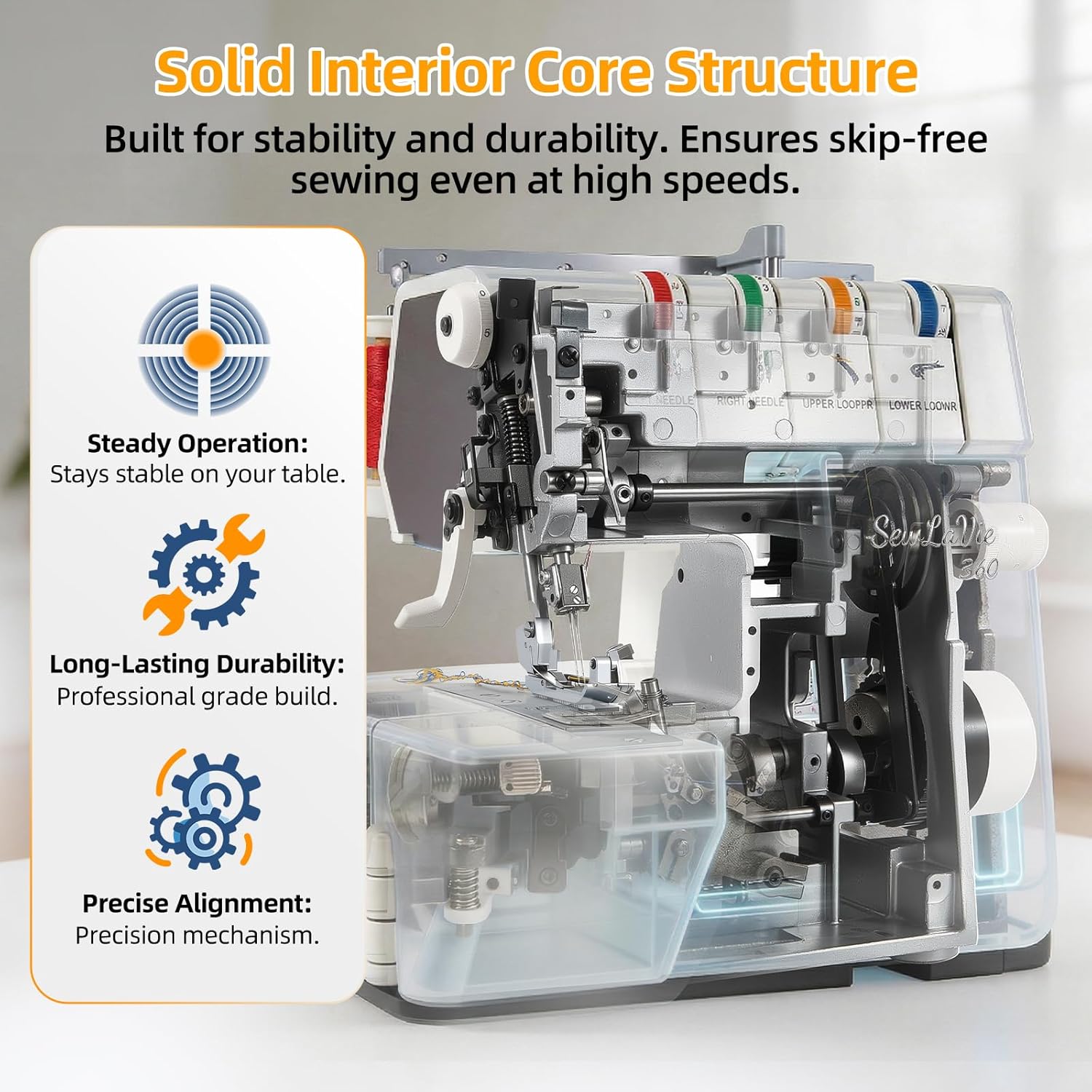 360 Upgraded Serger Overlock Sewing Machine with Wide-Open Threading, 12 Built-in Stitches, 2/3/4 Thread Capability, 1300 SPM High Speed, Differential Feed, Pro Overlocker for Tailors & Pros - Image 6