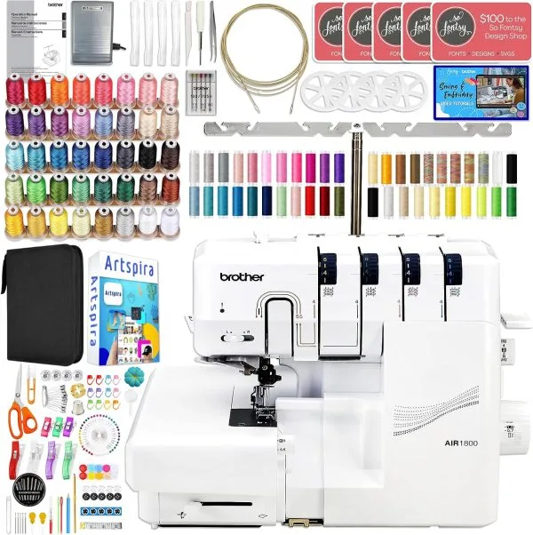 Brother Air1800 Air Serger with Jet-Air Threading and 250+ Accessories including 83 Spools of Thread