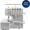 Serger, , Heavy-Duty Metal Frame , 1,300 Stitches Per Minute, Removeable Trim Trap, 3 Included Accessory Feet, White