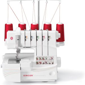SINGER® Professional 5 14T968DC Heavy-Duty Metal Frame Serger Overlock and Accessory Kit with 2-3-4-5 Stitch Capability, Removeable Trim Trap, 1300 Stitches per minute, & Self Adjusting, White - 1