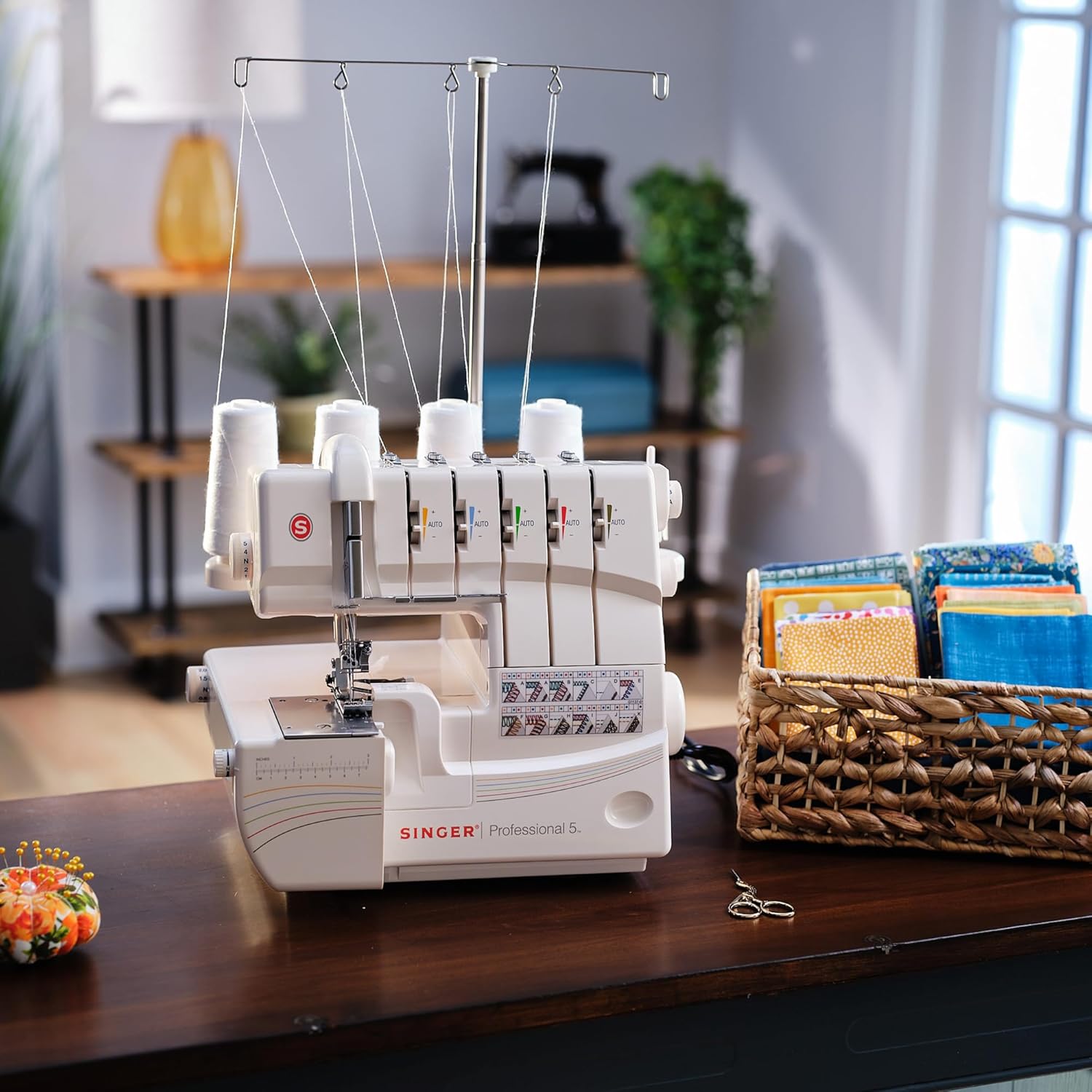 SINGER® Professional 5 14T968DC Heavy-Duty Metal Frame Serger Overlock and Accessory Kit with 2-3-4-5 Stitch Capability, Removeable Trim Trap, 1300 Stitches per minute, & Self Adjusting, White - Image 2