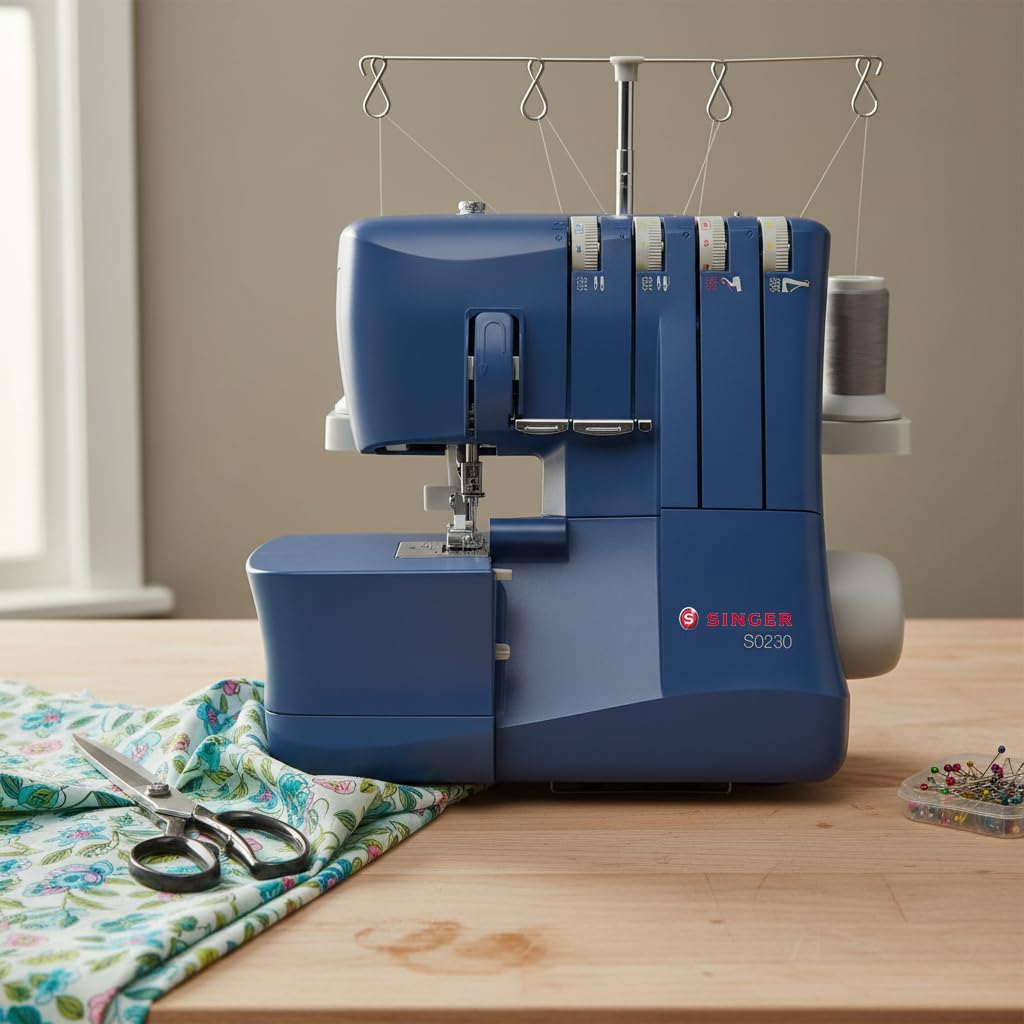 SINGER® S0230 Navy Blue Overlock Serger | 2/3/4 Thread Capability | 1300 Stitches/Min | Color-Coded Threading, Differential Feed, Free Arm, Accessories Included | Professional Seam Finishing - Image 7