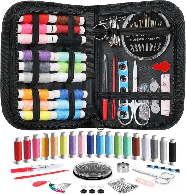 Coquimbo Sewing Kit for Adults, Christmas Stocking Stuffers for Teen Girls | Gifts for Mom, Dorm Room Essentials, Sewing Supplies, Needle and Thread Kit, Portable for Travel, Emergency, Beginner (Black)