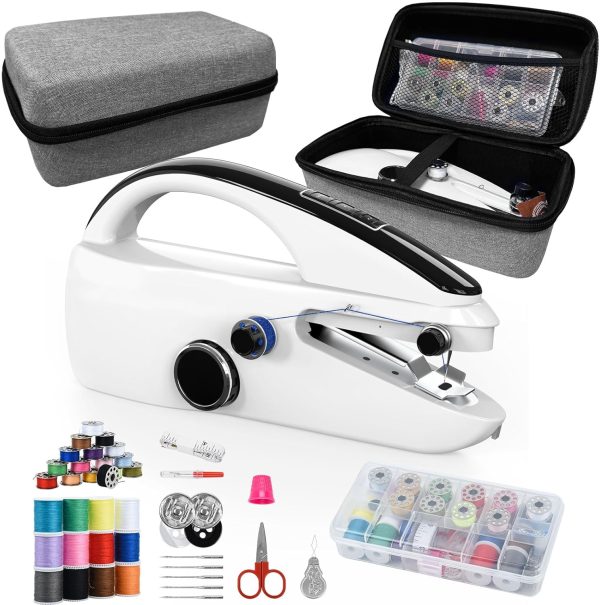 Portable Handheld Sewing Machine, Compact Mini Stitcher with 20 Thread Spools, Needles & Accessories, Easy Sewing Kit for Fabric Repair, DIY Clothes, Home Craft & Travel for Beginners and Adults