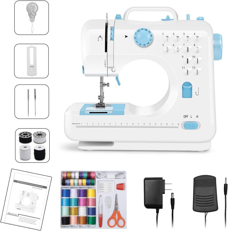 Sewing Machine for Beginners, mini Electric Sewing Machine with Dual Speed, 12 Built-in Stitches, Foot Pedal and 42-Piece Sewing Kit for Home DIY Projects
