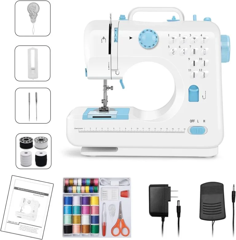 Sewing Machine for Beginners, mini Electric Sewing Machine with Dual Speed, 12 Built-in Stitches, Foot Pedal and 42-Piece Sewing Kit for Home DIY Projects