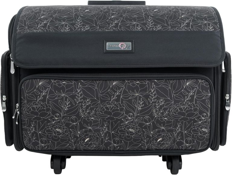 Everything Mary XL Rolling Sewing Machine Case – Grey Floral Craft Bag with 4 Wheels – Portable Organizer