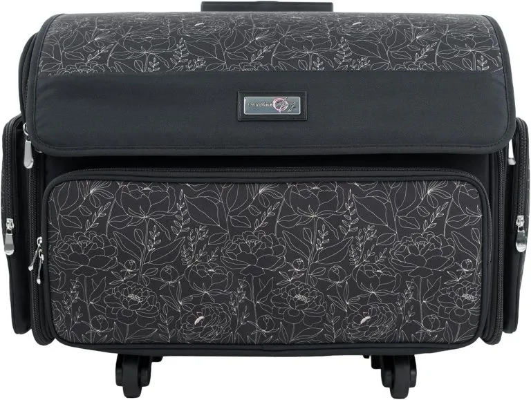 Everything Mary XL Rolling Sewing Machine Case – Grey Floral Craft Bag with 4 Wheels – Portable Organizer