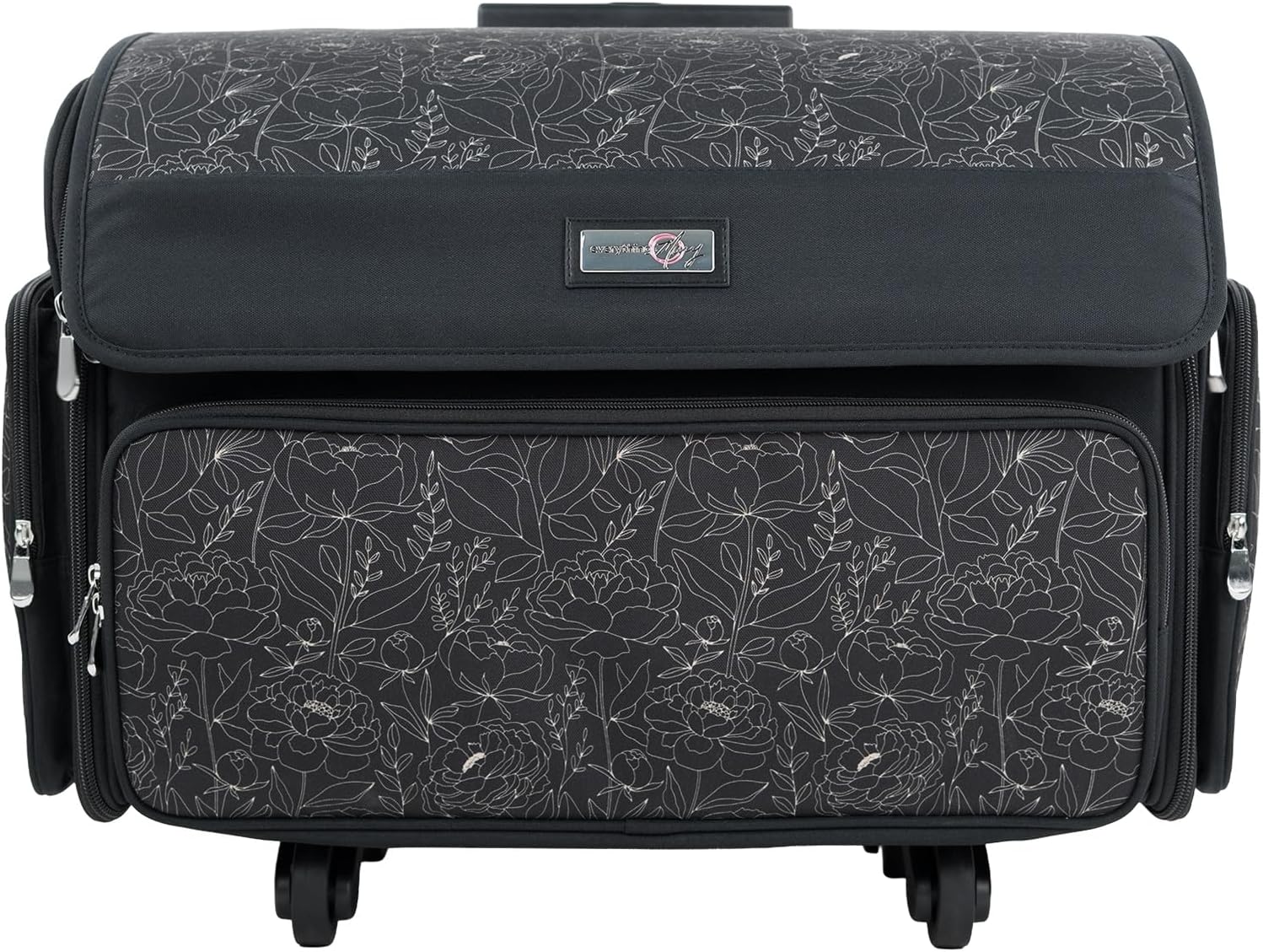 Everything Mary XL Rolling Sewing Machine Case – Grey Floral Craft Bag with 4 Wheels – Portable Organizer - 1