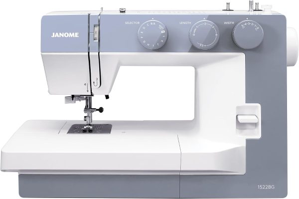 Janome 1522-BG Mechanical Sewing Machine - Aesthetic Blue-Grey Sewing Machine for Beginners, 22 Built in Stitches, 1 Step Buttonhole, Heavy Duty Metal Frame, Built in Needle Threader for Easy Use