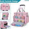LUXJA Rolling Sewing Machine Case with Wheels and Multiple Pockets, Pink