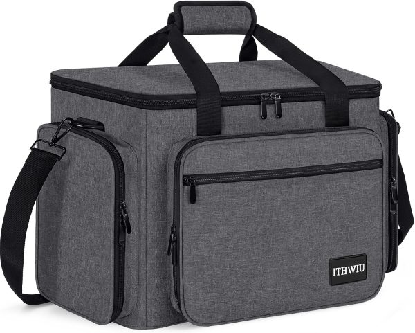 Sewing Machine Carrying Case with Multiple Storage Pockets Large Capacity, Universal Tote Storage Bag Compatible with Most Standard Singer, Brother, Janome, Grey